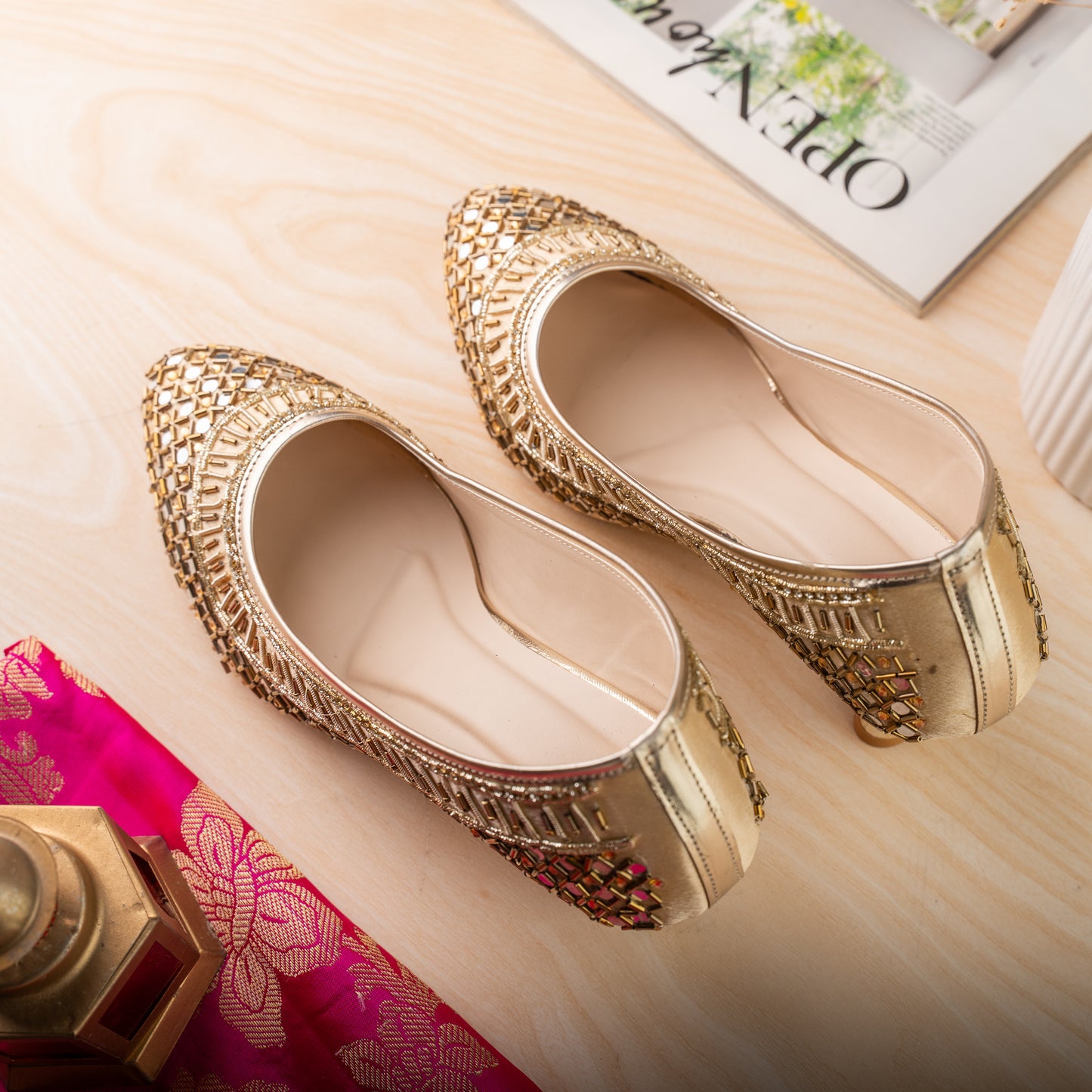 Ethnic mirror work heels